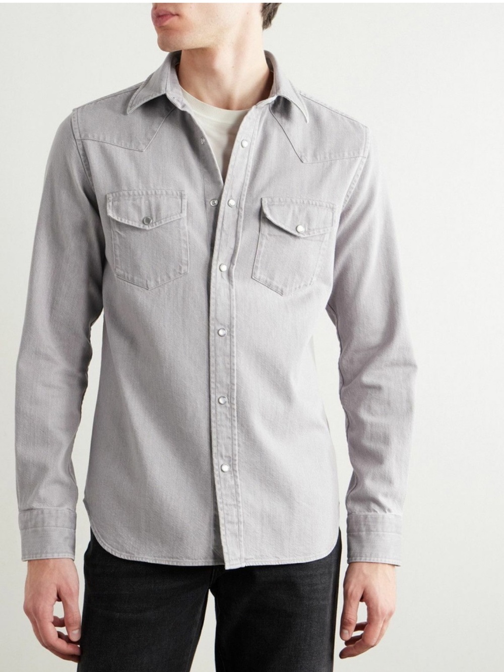 Tom Ford Light Gray Western-Style Button Down Shirt